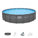 Kit piscine hors sol tubulaire BESTWAY - APX 365  - 671 x 132 cm - Ronde (Filtre a sable, 500 g polysphere, échelle, bâche)