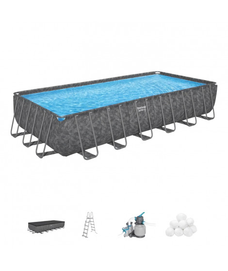 Kit Piscine hors sol tubulaire BESTWAY - APX 365 - 732 x 366 x 132 cm - Rectangulaire (Filtre a sable, 250 g polysphere, éch…