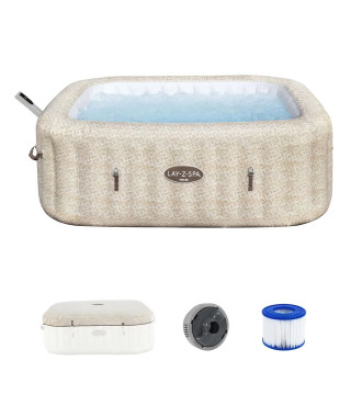 Spa gonflable BESTWAY - Lay-Z-Spa Rome - 180 airjets - 201 x 201 x 71 cm - 5 a 7 places - Carré (couverture, cartouche, diffu…