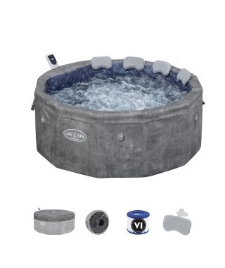 Spa gonflable BESTWAY - Lay-Z-Spa Carrara - 140 airjets - 170 x 65 cm - 4 a 6 places - Rond (couverture, cartouche, 4 appuie-…