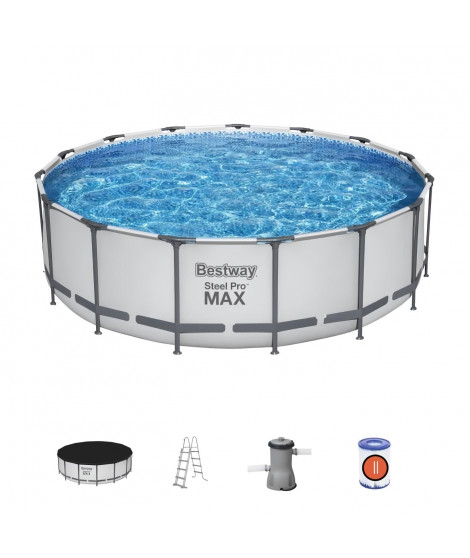 Kit Piscine hors sol tubulaire BESTWAY - Steel Pro Max - 457 x 122 cm - Ronde (filtre a cartouche, échelle,  1 cartouche)