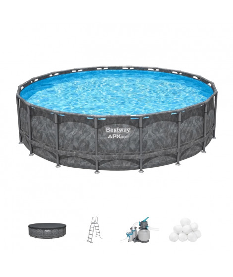 Kit Piscine hors sol tubulaire BESTWAY - APX 365 - 549 x 132 cm - Ronde (Filtre a sable, 250 g polysphere, échelle, bâche)
