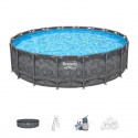 Kit Piscine hors sol tubulaire BESTWAY - APX 365 - 549 x 132 cm - Ronde (Filtre a sable, 250 g polysphere, échelle, bâche)