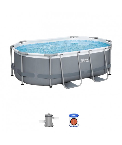 Kit Piscine hors sol tubulaire BESTWAY - Steel Pro MAX - 305 x 200 x 84 cm - Ovale (Livrée avev filtre a cartouche et 1 cart…