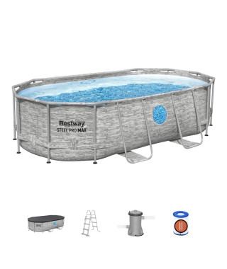 Kit Piscine hors sol tubulaire BESTWAY - Steel Pro MAX- 427 x 250 x 100 cm - Ovale (Filtre a cartouche, échelle, bâche, 1 ca…