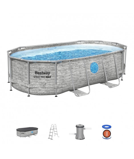Kit Piscine hors sol tubulaire BESTWAY - Steel Pro MAX- 427 x 250 x 100 cm - Ovale (Filtre a cartouche, échelle, bâche, 1 ca…