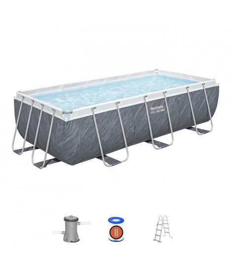 Kit Piscine hors sol tubulaire BESTWAY - Steel Pro Max - 404 x 201 x 100 cm -Rectangulaire (Filtre a cartouche, échelle, 1 ca…