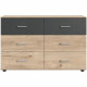 Commode - RHODES - 6 tiroirs - Chene Hickory et gris - 130 x 41 x 83 cm - WIMEX