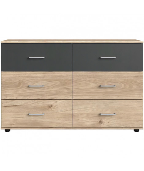 Commode - RHODES - 6 tiroirs - Chene Hickory et gris - 130 x 41 x 83 cm - WIMEX