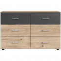 Commode - RHODES - 6 tiroirs - Chene Hickory et gris - 130 x 41 x 83 cm - WIMEX