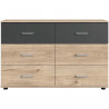 Commode - RHODES - 6 tiroirs - Chene Hickory et gris - 130 x 41 x 83 cm - WIMEX