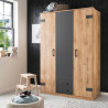 Armoire de chambre - CORFOU - 3 portes - 2 tiroirs - Chene poutre / Graphite - 135 x 58 x 199 cm