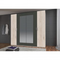 Armoire de chambre - RHODES - Chene Hickory / Rechampis graphite - 4 portes - 2 miroirs - 225 x 58 x 208 cm