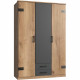 Armoire de chambre - CORFOU - 3 portes - 2 tiroirs - Chene poutre / Graphite - 135 x 58 x 199 cm