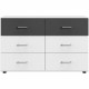 Commode - RHODES - 6 tiroirs - Blanc / Rechampis graphite - 130 x 41 x 83 cm - WIMEX