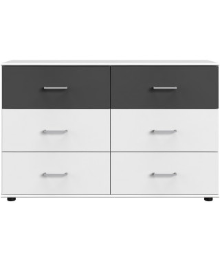 Commode - RHODES - 6 tiroirs - Blanc / Rechampis graphite - 130 x 41 x 83 cm - WIMEX