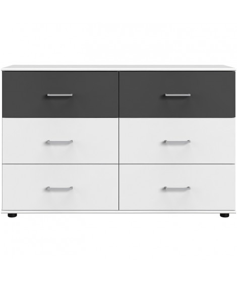 Commode - RHODES - 6 tiroirs - Blanc / Rechampis graphite - 130 x 41 x 83 cm - WIMEX