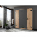 Armoire de chambre - CORFOU - 3 portes - 2 tiroirs - Chene poutre / Graphite - 180 x 58 x 199 cm