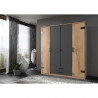 Armoire de chambre - CORFOU - 3 portes - 2 tiroirs - Chene poutre / Graphite - 180 x 58 x 199 cm