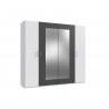 Armoire de chambre - RHODES - Blanc / Rechampis graphite - 4 portes - 2 miroirs - 225 x 58 x 208 cm