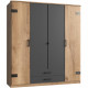 Armoire de chambre - CORFOU - 3 portes - 2 tiroirs - Chene poutre / Graphite - 180 x 58 x 199 cm