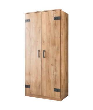 Armoire de chambre - TRIKALA - Chene poutre / Graphite - 2 portes - 90 x 58 x 198 cm
