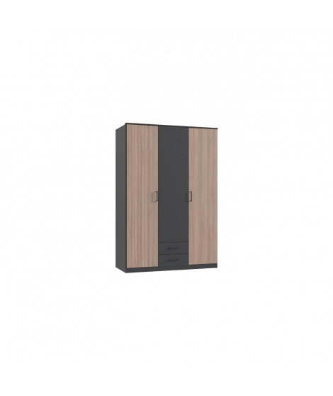 Armoire de chambre - AGIA - Graphite - 3 portes battantes - 2 tiroirs - 135 x 199 x 58 cm