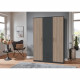 Armoire de chambre - AGIA - Graphite - 3 portes battantes - 2 tiroirs - 135 x 199 x 58 cm