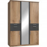 Armoire de chambre - VOLOS - Chene poutre / Graphite - 5 portes - 1 porte miroir - 4 tiroirs - 135 x 58 x 199 cm