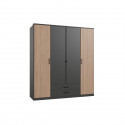 Armoire de chambre - AGIA - Graphite - 4 portes battantes - 2 tiroirs - 180 x 58 x 199 cm