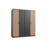 Armoire de chambre - AGIA - Graphite - 4 portes battantes - 2 tiroirs - 180 x 58 x 199 cm