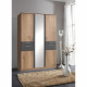 Armoire de chambre - VOLOS - Chene poutre / Graphite - 5 portes - 1 porte miroir - 4 tiroirs - 135 x 58 x 199 cm