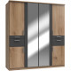 Armoire de chambre - VOLOS - Chene poutre / Graphite - 6 portes - 2 portes miroirs - 4 tiroirs - 180 x 58 x 199 cm