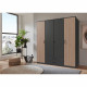 Armoire de chambre - AGIA - Graphite - 4 portes battantes - 2 tiroirs - 180 x 58 x 199 cm