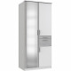 Armoire de chambre - VOLOS - Blanc / Béton gris clair - 3 portes - 1 porte miroir - 2 tiroirs - 90 x 58 x 199 cm