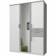 Armoire de chambre - VOLOS - Blanc / Béton gris clair - 4 portes - 1 porte miroir - 2 tiroirs - 135 x 58 x 199 cm