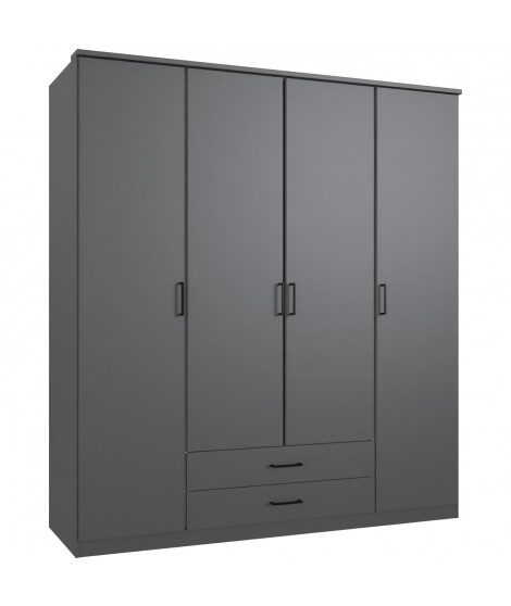 Armoire de chambre - ARTA - Graphite - 4 portes battantes - 2 tiroirs - 180 x 58 x 199 cm