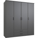 Armoire de chambre - ARTA - Graphite - 4 portes battantes - 2 tiroirs - 180 x 58 x 199 cm