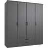 Armoire de chambre - ARTA - Graphite - 4 portes battantes - 2 tiroirs - 180 x 58 x 199 cm