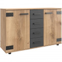 Commode combinée - WIMEX - LAMIA - 2 portes - 4 tiroirs - Chene poutre / Graphite - 130 x 83 x 41 cm