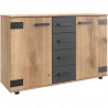 Commode combinée - WIMEX - LAMIA - 2 portes - 4 tiroirs - Chene poutre / Graphite - 130 x 83 x 41 cm