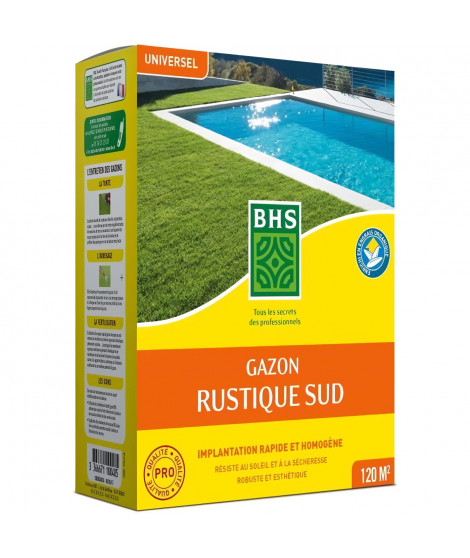 Gazon - BHS - Gazon Rustique Sud - 3kg - Résistant aux conditions seches grâce a la fétuque élevée. Rapide et homogene.