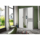 Armoire de chambre - VOLOS - Blanc / Béton gris clair - 4 portes - 1 porte miroir - 2 tiroirs - 135 x 58 x 199 cm