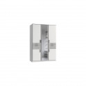 Armoire de chambre - VOLOS - Blanc / Béton gris clair - 5 portes - 1 porte miroir - 4 tiroirs - 135 x 58 x 199 cm