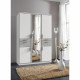 Armoire de chambre - VOLOS - Blanc / Béton gris clair - 5 portes - 1 porte miroir - 4 tiroirs - 135 x 58 x 199 cm