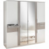Armoire de chambre - VOLOS - Blanc / Béton gris clair - 6 portes - 2 portes miroirs - 4 tiroirs - 180 x 58 x 199 cm