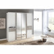 Armoire de chambre - VOLOS - Blanc / Béton gris clair - 6 portes - 2 portes miroirs - 4 tiroirs - 180 x 58 x 199 cm