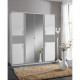 Armoire de chambre - VOLOS - Blanc / Béton gris clair - 6 portes - 2 portes miroirs - 4 tiroirs - 180 x 58 x 199 cm