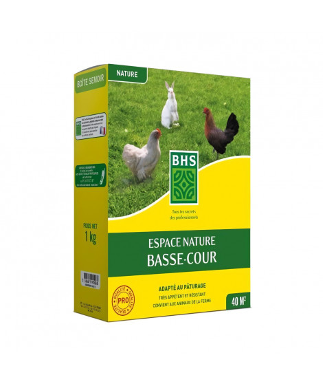 Gazon - BHS - Espace Nature 1kg | 40m² | Riche en protéines, rapide, homogene | Bien-etre des animaux en extérieur.