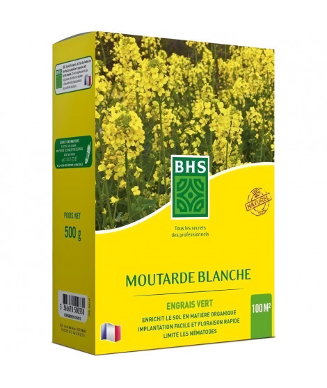 Engrais Verts - BHS - Moutarde Blanche 500g | 100 m² | Améliore et désinfecte les sols pour une meilleure fertilité.